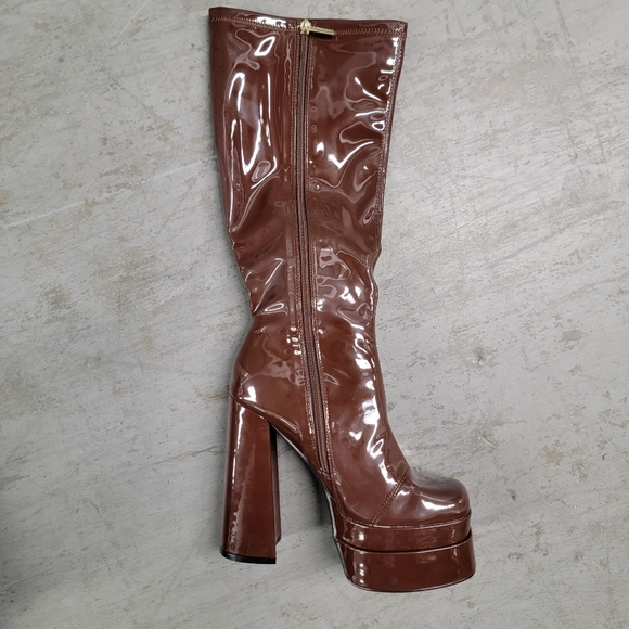 Mid Calf Platform Boots Square Toe Knee High Chunky Block Heel - Picture 5 of 5